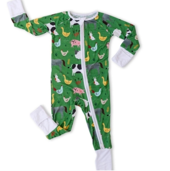 Little Sleepies Green Farm Animal Zippies Pajama Onesie - Picture 2 of 14